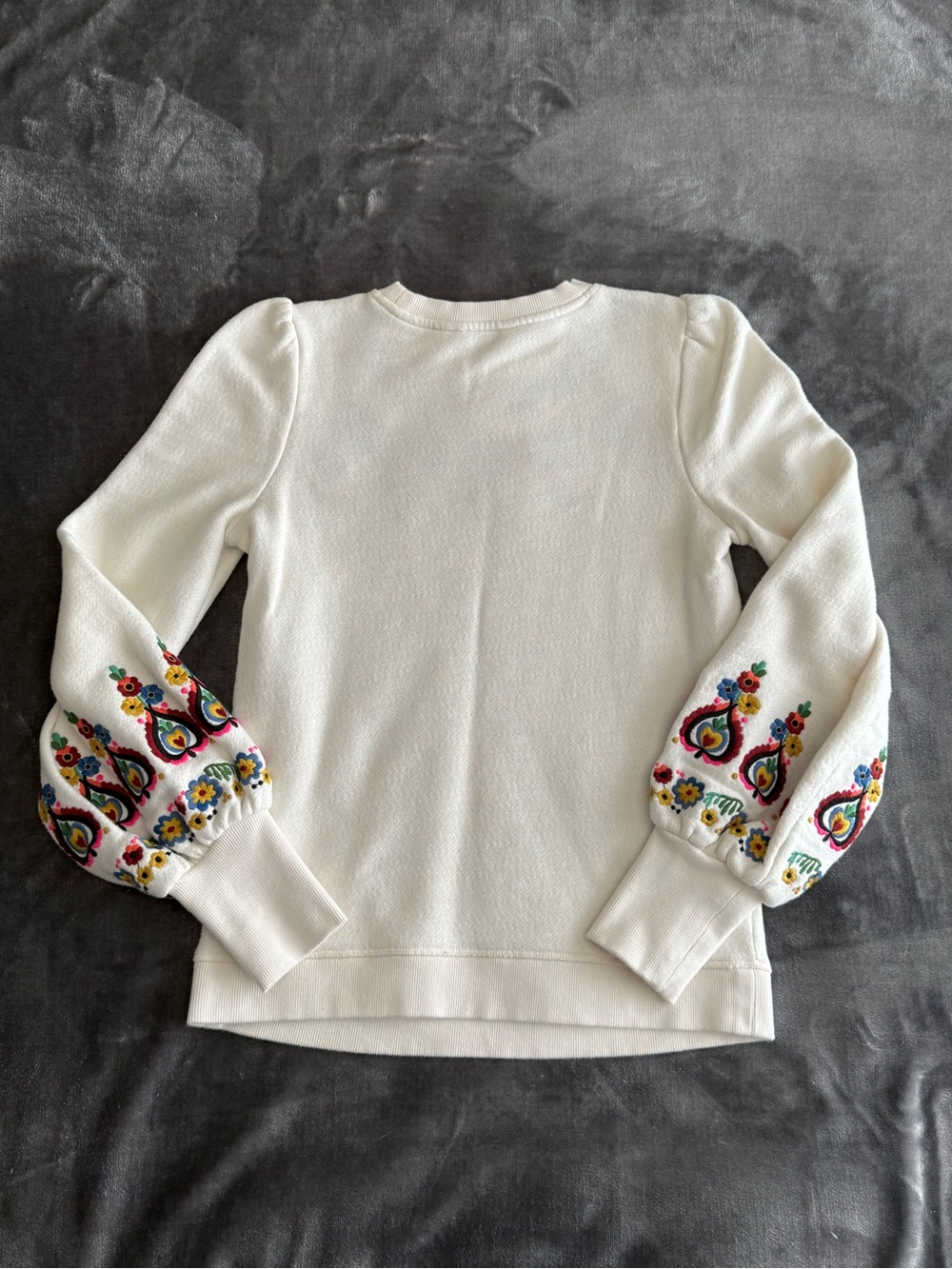 Boden Embroidered Blouson Sweatshirt Size 4 Uk 8 Cream Floral Boho Crew Cotton - Picture 10 of 11